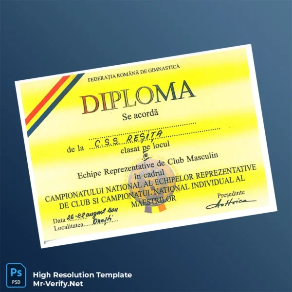 Printable Romania C.S.S. Reșița Diploma Template Image Preview - PrintDocs